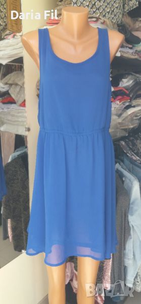 Свежа рокля в кралскосин цвят от шифон с подплата, снимка 1