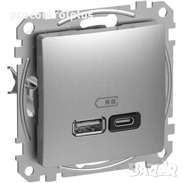 Продавам Розетка 2x USB тип A+C 3A 45W Power Delivery Алуминий SCHNEIDER ELECTRIC Sedna Design, снимка 1