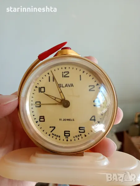 СССР Стар будилник СЛАВА стар часовник ракета глобус топка , снимка 1
