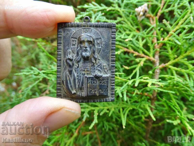 Стара малка бронзова икона на Иисус Христос, снимка 1