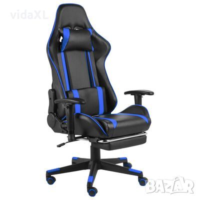 vidaXL Въртящ геймърски стол с подложка за крака, син, PVC, снимка 1