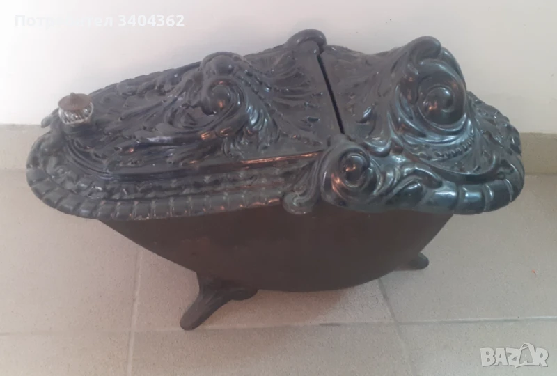 Голям стар бароков емайлиран мангал печка чугун, снимка 1