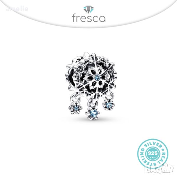 Талисман Коледен Fresca по модел тип Пандора сребро 925 Pandora Christmas Snowflake. Колекция Amélie, снимка 1