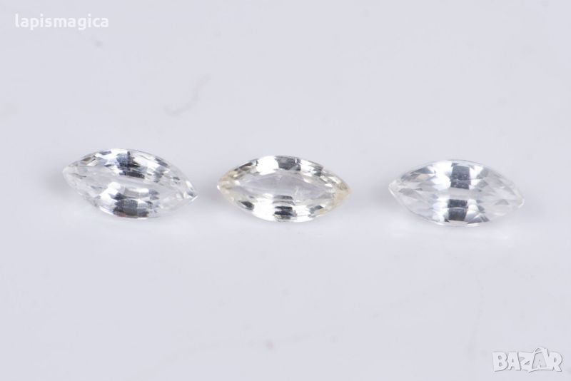 3 броя бял сапфир 0.62ct 5x2.5mm нагряван маркиз шлифовка №4, снимка 1