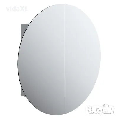 vidaXL Шкаф за баня с кръгло огледало и LED, сив, 54x54x17,5 см（SKU:345589）, снимка 1