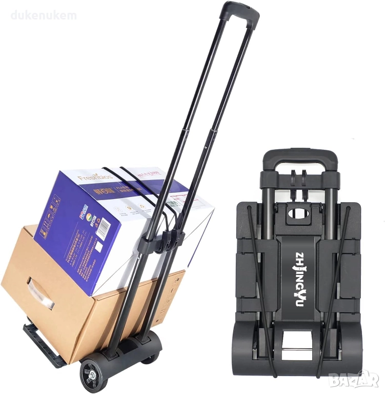 Сгъваема транспортна количка, 2 колела, разширяема платформа, до 30 кг товар, снимка 1
