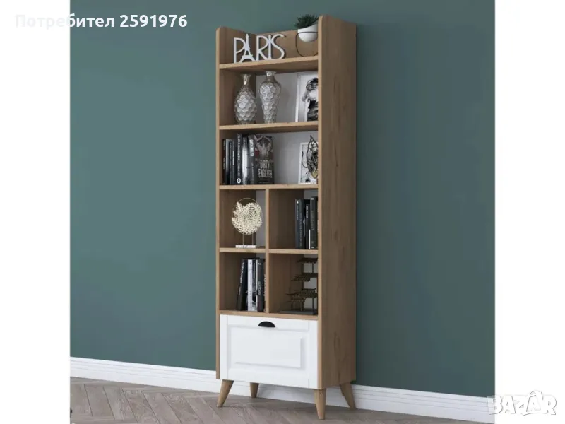 Библиотека/етажерка Puzzle-home 2006, Бял/орех, 63х195х34см., снимка 1