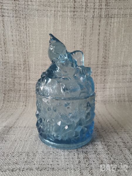 Синя стъклена бонбониера тип "джудже" , снимка 1