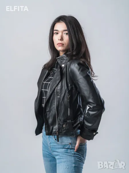Дамско  черно кожено яке, снимка 1