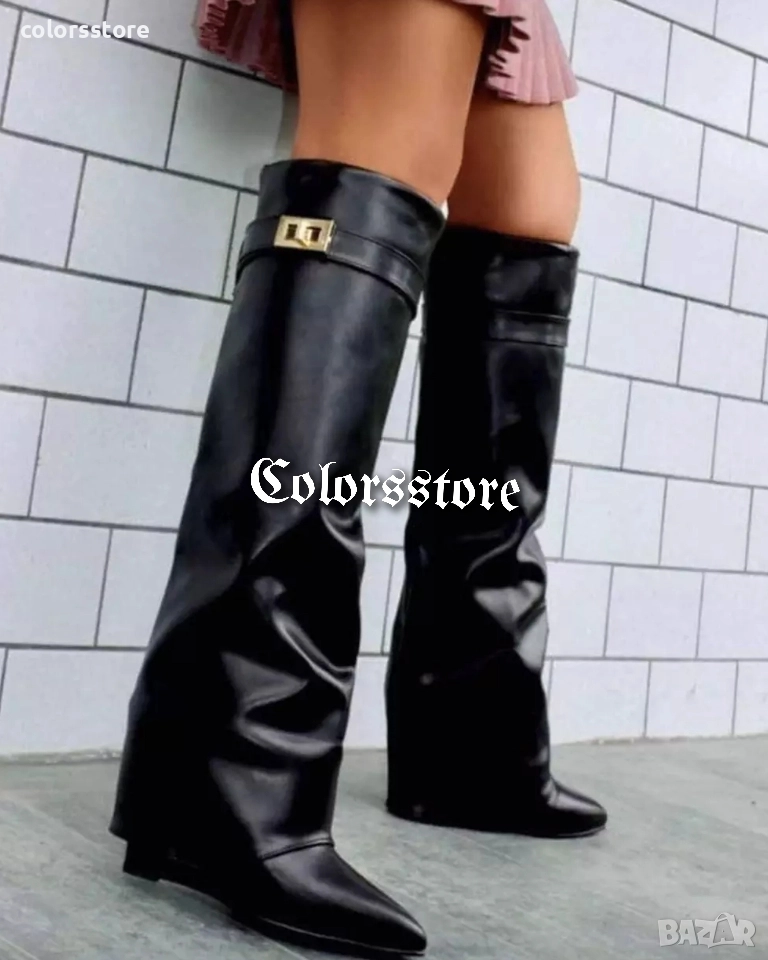 Ботуши на платформа - черна кожа - K-40, снимка 1