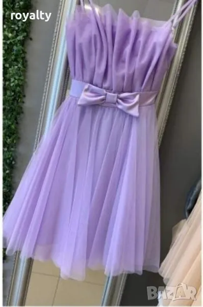 Дамска официална лилава рокля с панделка, снимка 1