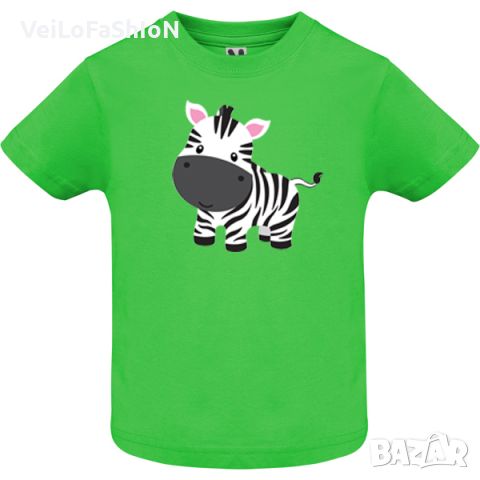 Нова бебешка тениска в зелен цвят със Зебра, снимка 1 - Бебешки блузки - 45114877
