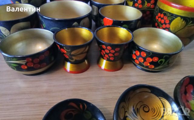 Лот от 12 руски дървени чаши Хохлома и 18 руски лъжици Хохлома, снимка 8 - Прибори за хранене, готвене и сервиране - 45306883