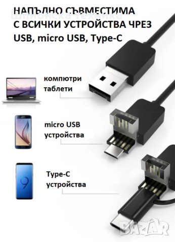 Ендоскоп, бороскоп с мек кабел USB, micro USB, Type-C - 1.5м, 7мм, снимка 2 - Друга електроника - 45070640