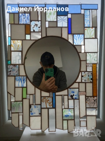 Огледало - Витраж в синьо и бяло, снимка 2 - Огледала - 53575821