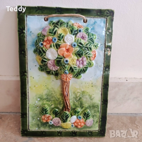 Декоративно керамично пано Дървото на живота, ръчна изработка, снимка 2 - Декорация за дома - 52492354