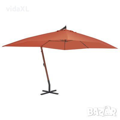 vidaXL Градински чадър чупещо рамо и дървен прът 400x300 см теракота（SKU:44494