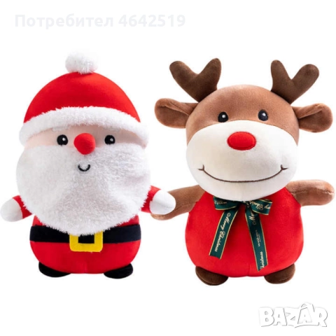 Коледна плюшена играчка 25см – Дядо Коледа или Еленче, снимка 6 - Плюшени играчки - 52336750