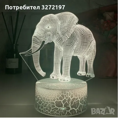 Холограмна 3D LED лампа Слон-дистанционно управление 16 цвята+други режими на управление, снимка 7 - Настолни лампи - 49504588