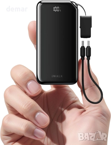 Външна батерия iWALK, ултра малка 10 000 mAh 30 W PD, USB C вход и изход, със стойка