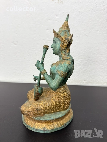 Бронзова фигура на богиня - Сарасвати. №7424, снимка 6 - Антикварни и старинни предмети - 51935707