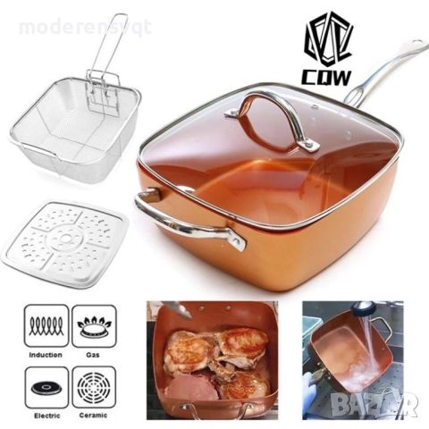 Copper Pan квадратен майсторски тиган за 5 начина на готвене, снимка 3 - Съдове за готвене - 45425538