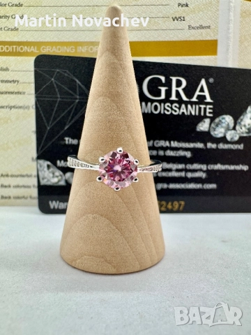 Сребърен пръстен с мойсанит (Диамант) 1 карат, снимка 3 - Пръстени - 52943868