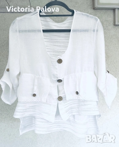 Ефирна ленена блуза в стил Lagenlook - Произведено в Италия, снимка 8 - Корсети, бюстиета, топове - 53892992