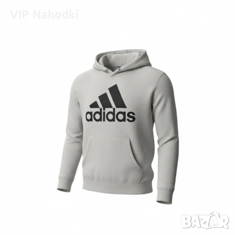 Това е светлосиво худи Adidas Essentials с голямо лого, снимка 3 - Суичъри - 52582450