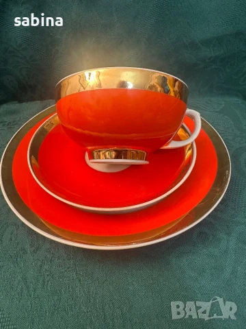 Руски порцелан Дулево/Дульово-чаши за чай/кафе с десертни чинии, снимка 2 - Сервизи - 50717252