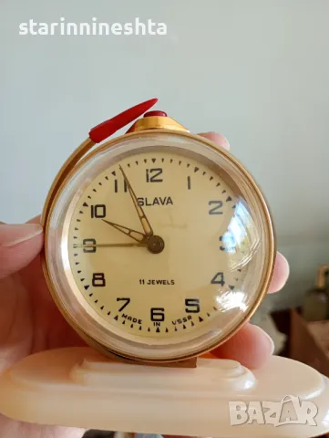 СССР Стар будилник СЛАВА стар часовник ракета глобус топка 