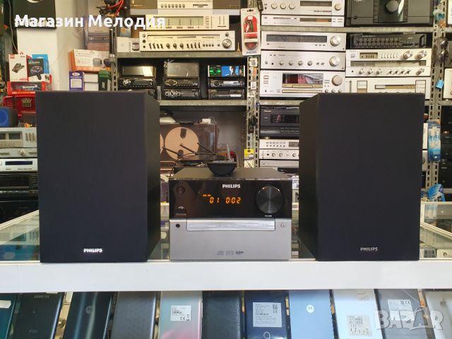 Аудиосистема Philips MCM2300/12 с оригинално дистанционно и две колони. Има радио, диск и usb. В отл, снимка 2 - Аудиосистеми - 45650017