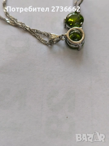 Сребърно колие със зелен цирконии , снимка 5 - Колиета, медальони, синджири - 53710842