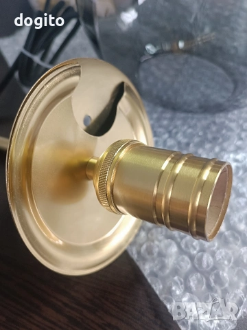 Полилей опушено стъкло и злато/месинг, снимка 5 - Полилеи - 54065748