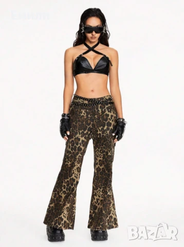 Ново дамско секси гръндж кожено бюстие с кръстосани презрамки р-р M, L, снимка 2 - Корсети, бюстиета, топове - 51172500