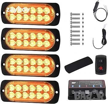 Предупредителни светлини за преден автомобил, пакет от 4 12 LED светлинни ленти, снимка 2 - Друга електроника - 50630709