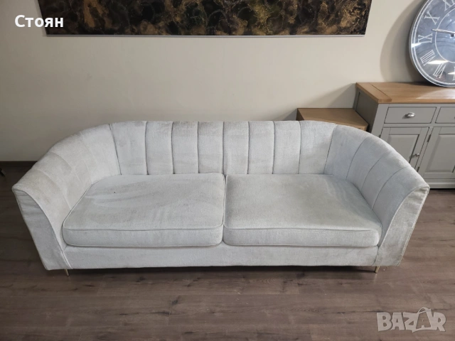 Кремав комплект дивани от плат две тройки, снимка 9 - Дивани и мека мебел - 53757076