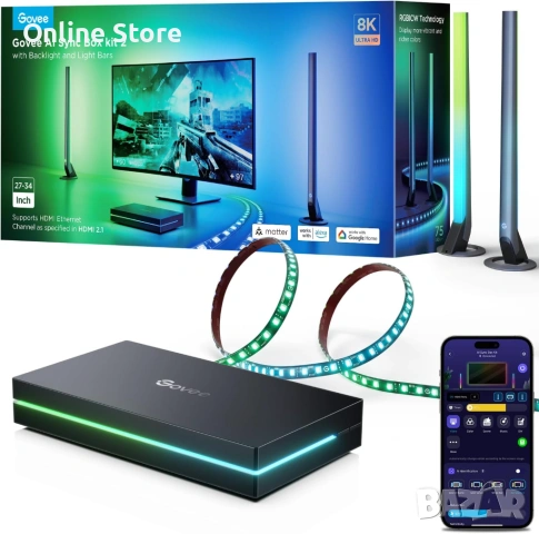 Govee HDMI 2.1 Sync Box Kit 2 AI – Sync Box с LED ленти, 8K/60Hz, 4K/144Hz