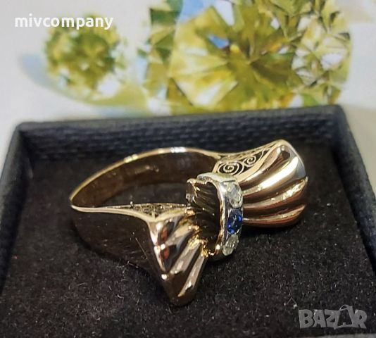 Златен пръстен 10.94гр.14 К с диаманти 0.09ct и сапфир 0.075ct +сертификат	, снимка 2 - Пръстени - 45223390