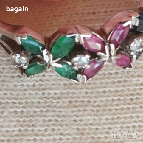 Пръстен с изумруди, рубини и сапфири., снимка 2 - Пръстени - 54241735
