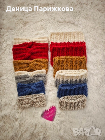 Ръчно плетен комплект лента за глава и снуд шал  модел Ариа в 5 размера