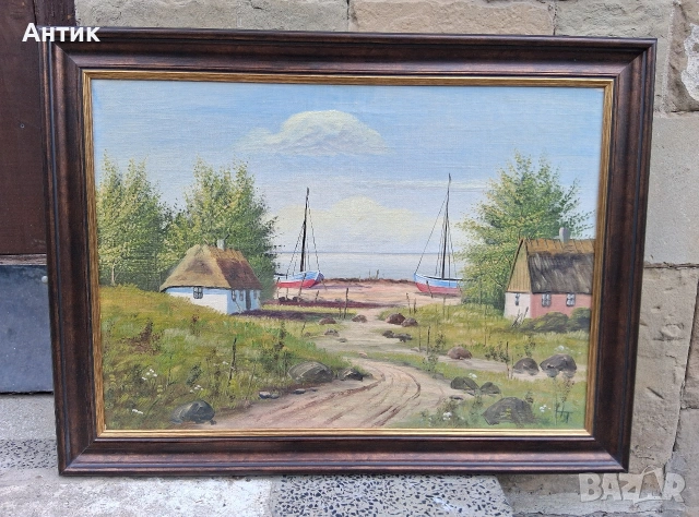 Красива Стара Картина Живопис Маслени Бои на Платно Канава, снимка 5 - Антикварни и старинни предмети - 53772607