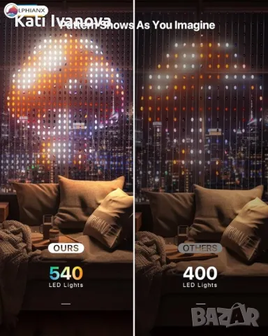 Коледни Светлини за завеси, 540LEDs 1.50 x 2 м  WiFi интелигентни светодиодни светлини, променящи, снимка 4 - Други стоки за дома - 48338415