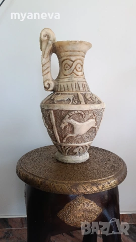 Амфора, ваза , ръчно изработена , вероятно от алабастър в античен стил, снимка 9 - Декорация за дома - 53540622