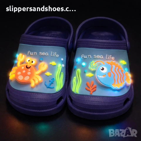 Детски светещи чехли морски мотиви – рак и рибка 25/30, снимка 2 - Детски джапанки - 54207037