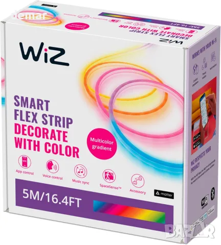 Светодиодна лента WiZ Smart Flex, 5 м,16 М цвята,Wi-Fi,глас/приложение, снимка 1 - Лед осветление - 47410930