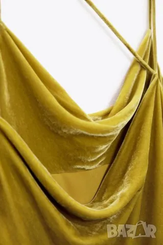 Zara Елегантна рокля от кадифе, охра, размер L, снимка 5 - Рокли - 50075021