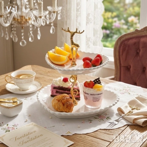 Луксозна поставка за десерти и плодове с елемент елен - 26х23см, HL-12111W