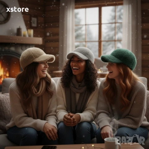 Топла дамска шапка с козирка – зимен пухкав модел, снимка 2 - Шапки - 52796215