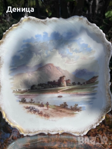 Замъкът Инверлохи.  Декоративна порцеланова чиния с вълнообразни ръбове и златиста украса.  , снимка 5 - Декорация за дома - 51478907